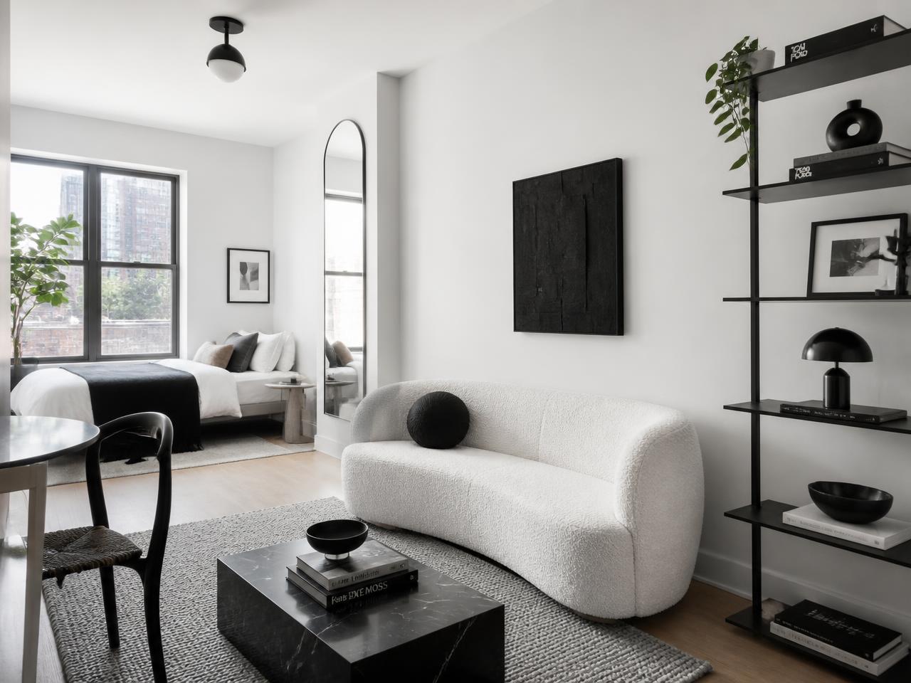 Short-term rental interior design in a Greenpoint Brooklyn studio apartment